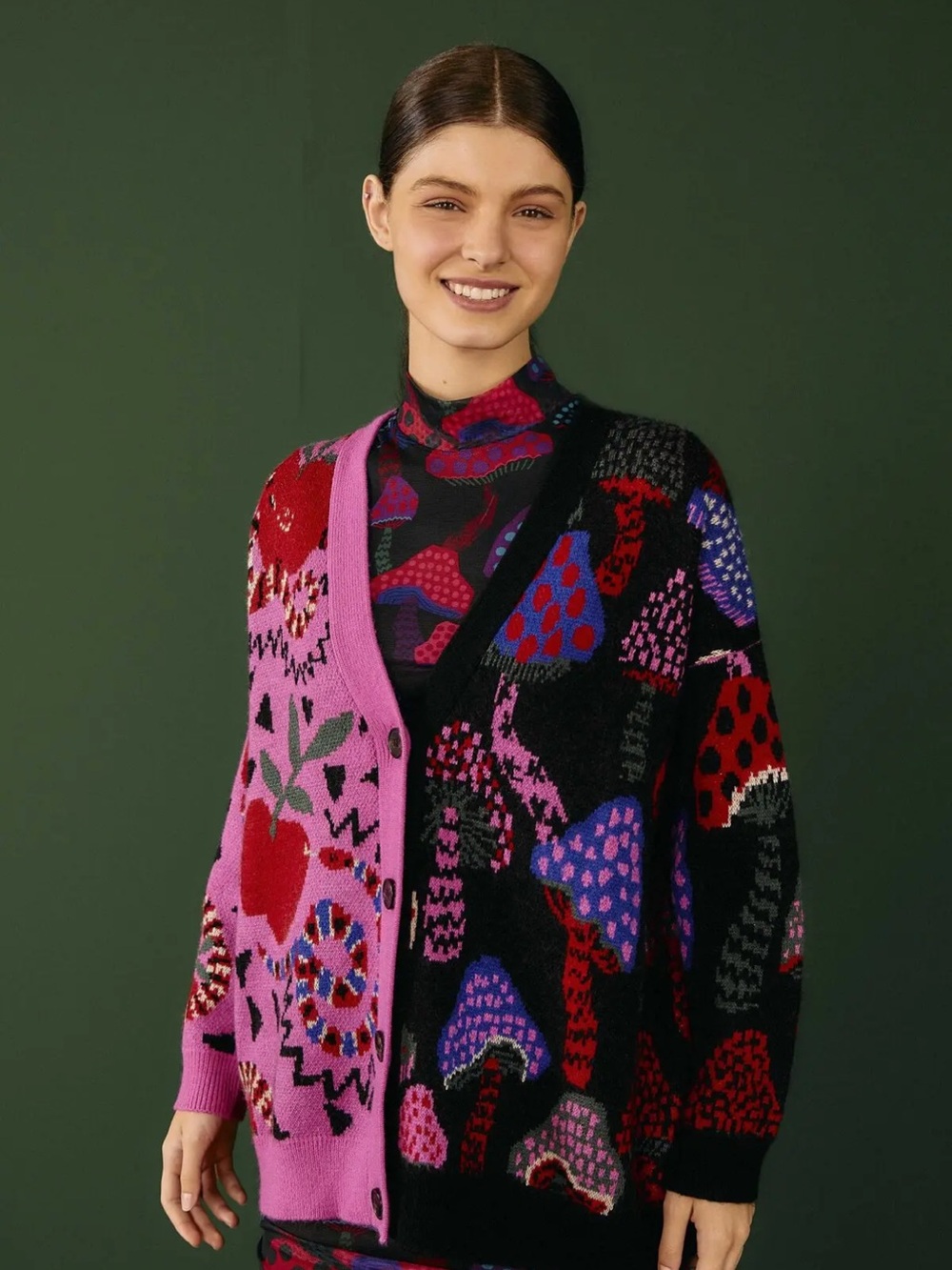 FARM Rio Mixed Snake Pink and Red Mushroom Cardigan oversized XS